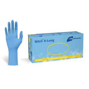 Meditrade Nitril® x-long Nitriluntersuchungs- und Schutzhandschuhe, Blau, Puderfrei, 1 Karton = 10 x 100 = 1.000 Stück